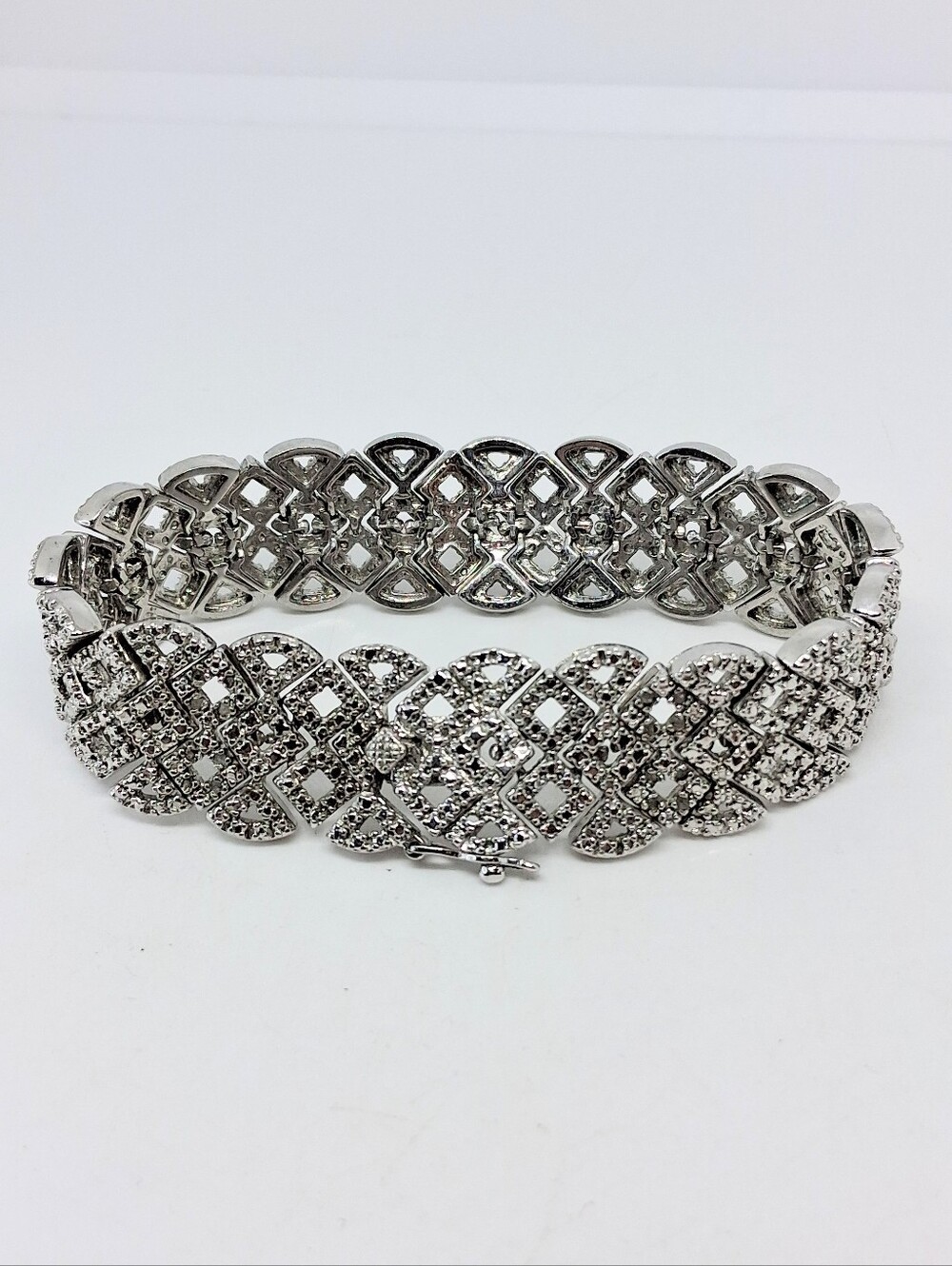 * Vintage Silver Tone Pave Criss Cross Bracelet